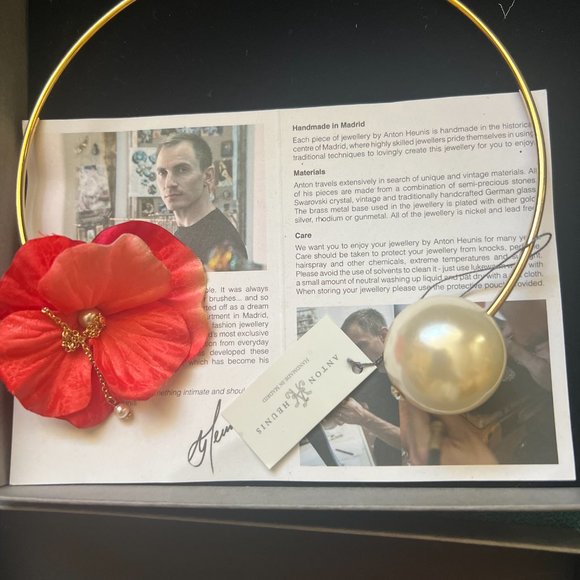 Anton Heunis Coral Red Flower And Pearl Necklace and matching bracelet - Picture 2 of 5